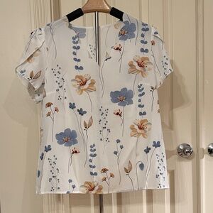 SHEIN Cream and Blue Floral Blouse